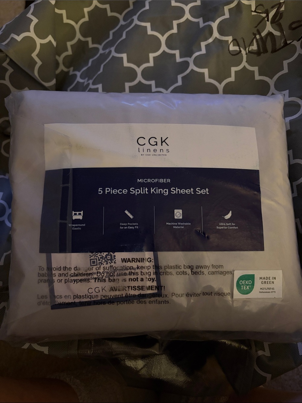 NWT grey 5-Piece Split King Microfiber Sheet Set